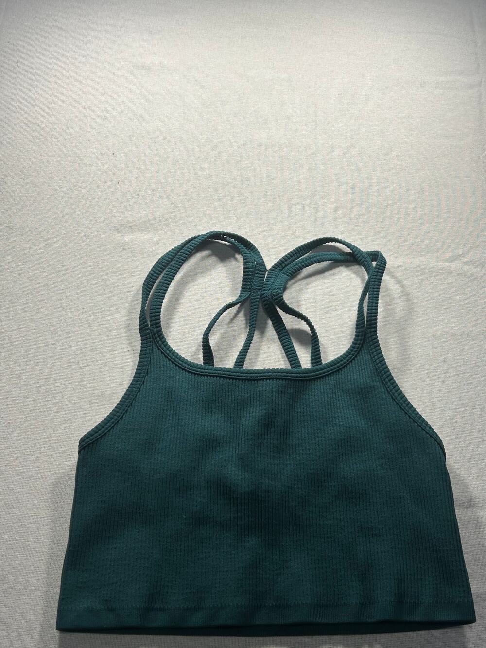 Forever 21 Dark Green Ribbed Strappy Back Cropped Sports Bra Tank Top Size Small